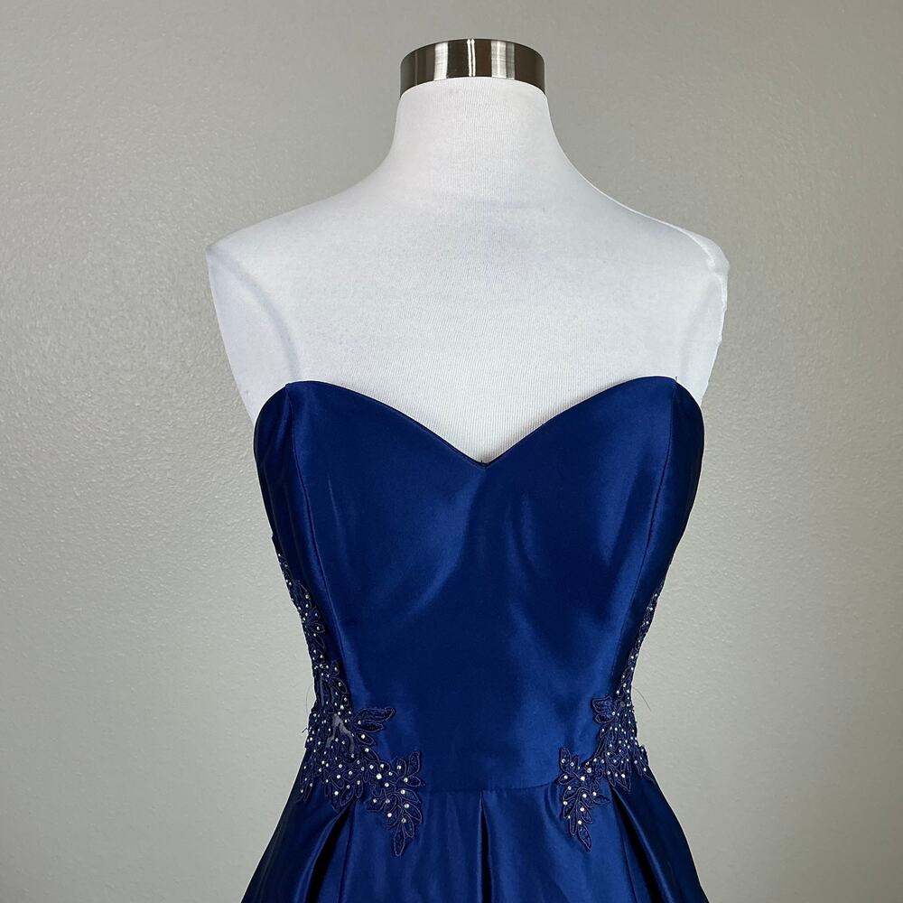 Blondie Nites Strapless Beaded Satin A-Line Evening Gown Royal Blue Size 7 Dress - Picture 7 of 11